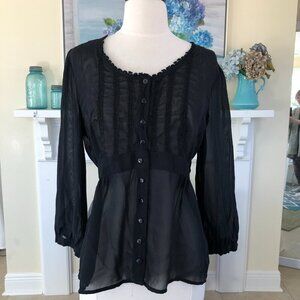 Vtg Y2K White Stag Victorian Lace Blouse M Black Bell Sleeve Goth Steampunk Top